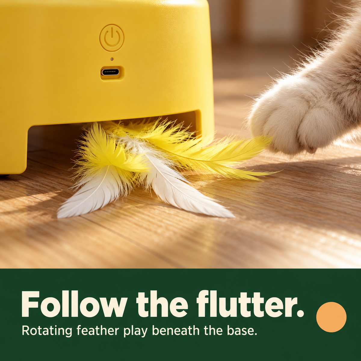 Interactive Cat Toy with Pop-Up Teaser & Rotating Feather, USB-C Rechargeable, 3 Play Modes